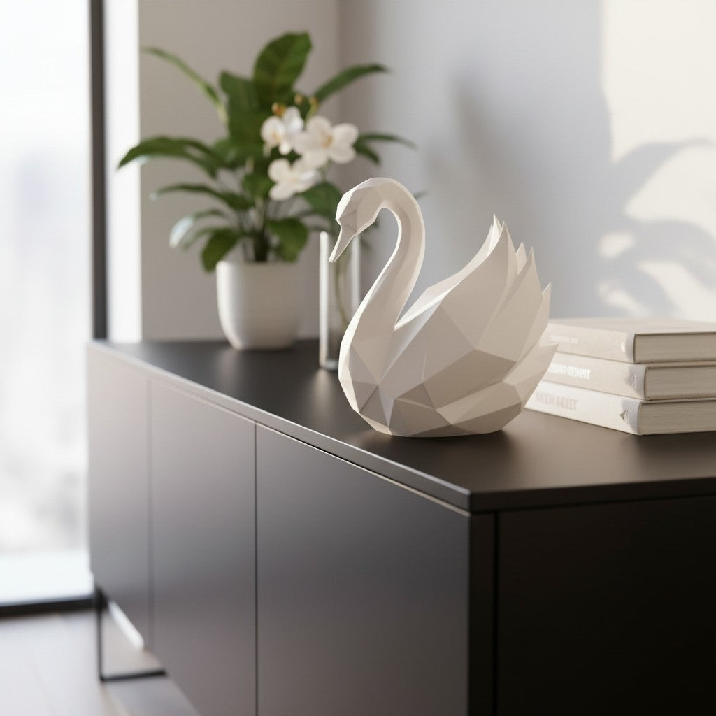 Low-Poly Schwan – Geometrische Skulptur