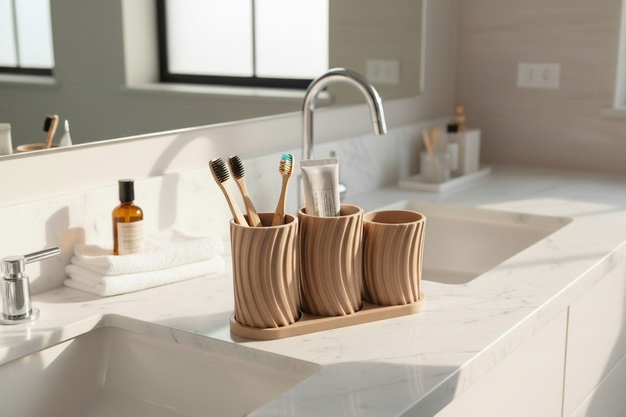 Zahnbürstenhalter-Set – 3er-Set mit Tablett