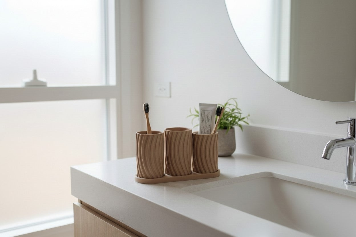 Zahnbürstenhalter-Set – 3er-Set mit Tablett